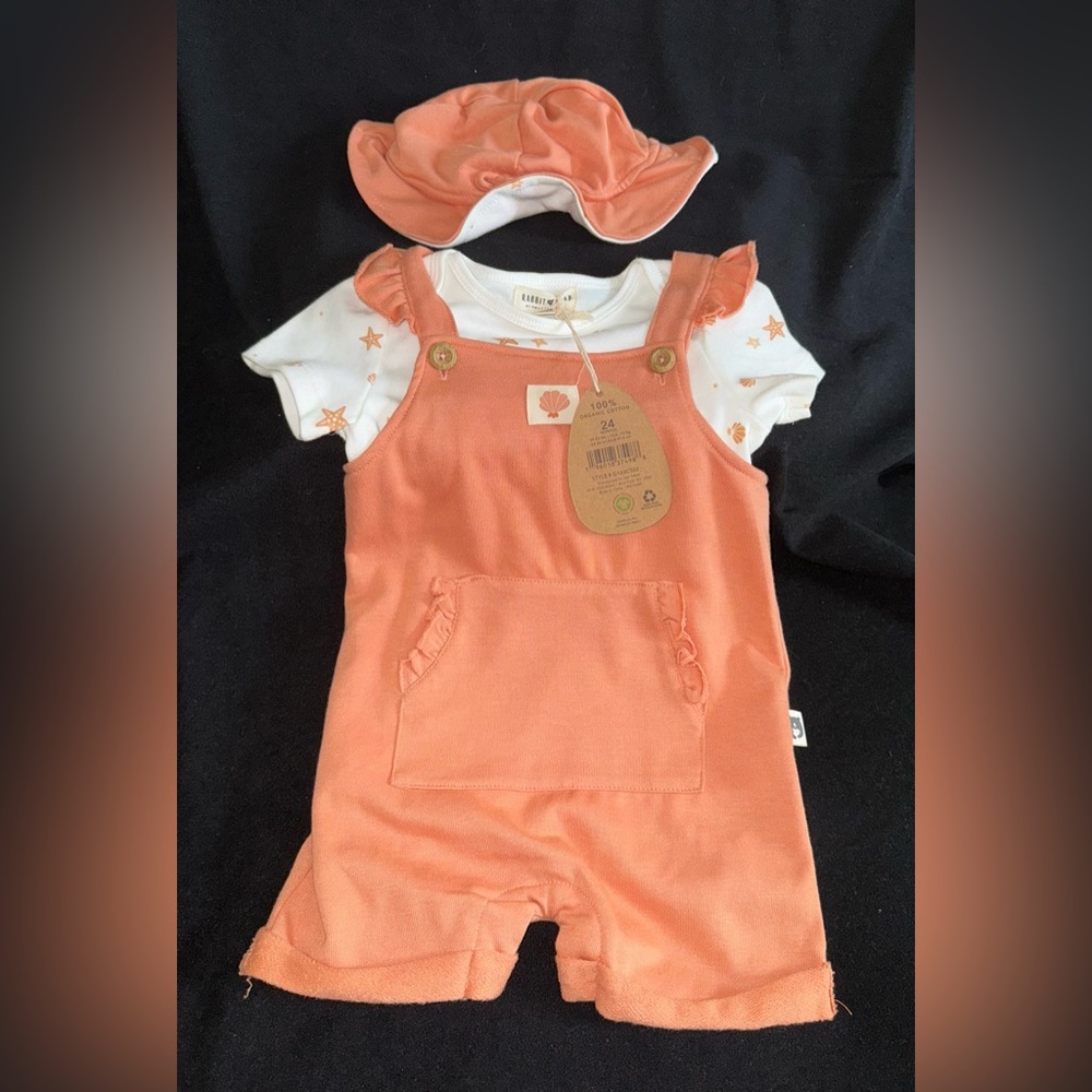 Rabbit + Bear Organic Seashell Romper With Shirt & Hat